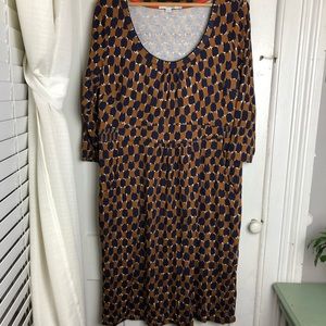 Boden Navy and Brown 16L 3/4 Sleeve Dress